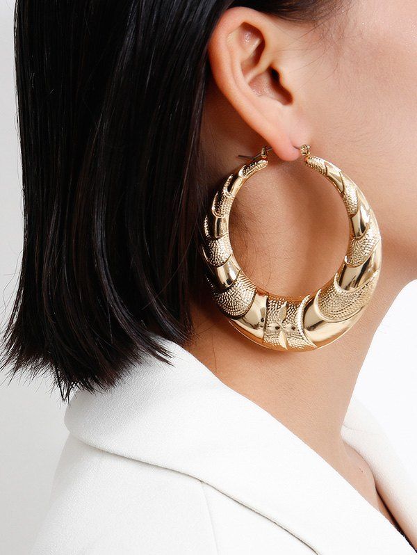 

Alloy Engraved Round Hoop Earrings, Gold