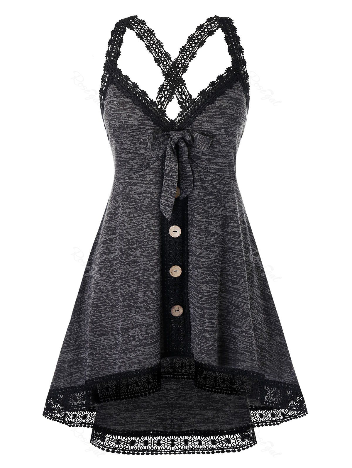 

Plus Size Bowknot Lace High Low Tank Top, Midnight black