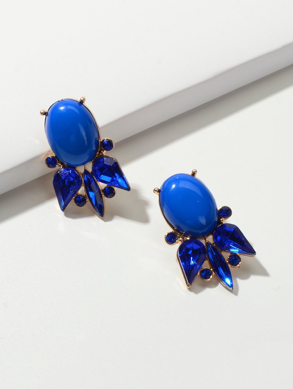 

Artificial Gem Rhinestone Oval Earrings, Blue