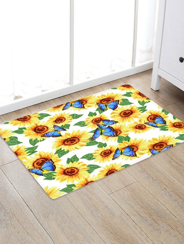 

Butterfly Sunflower Pattern Non-slip Rug, Multi