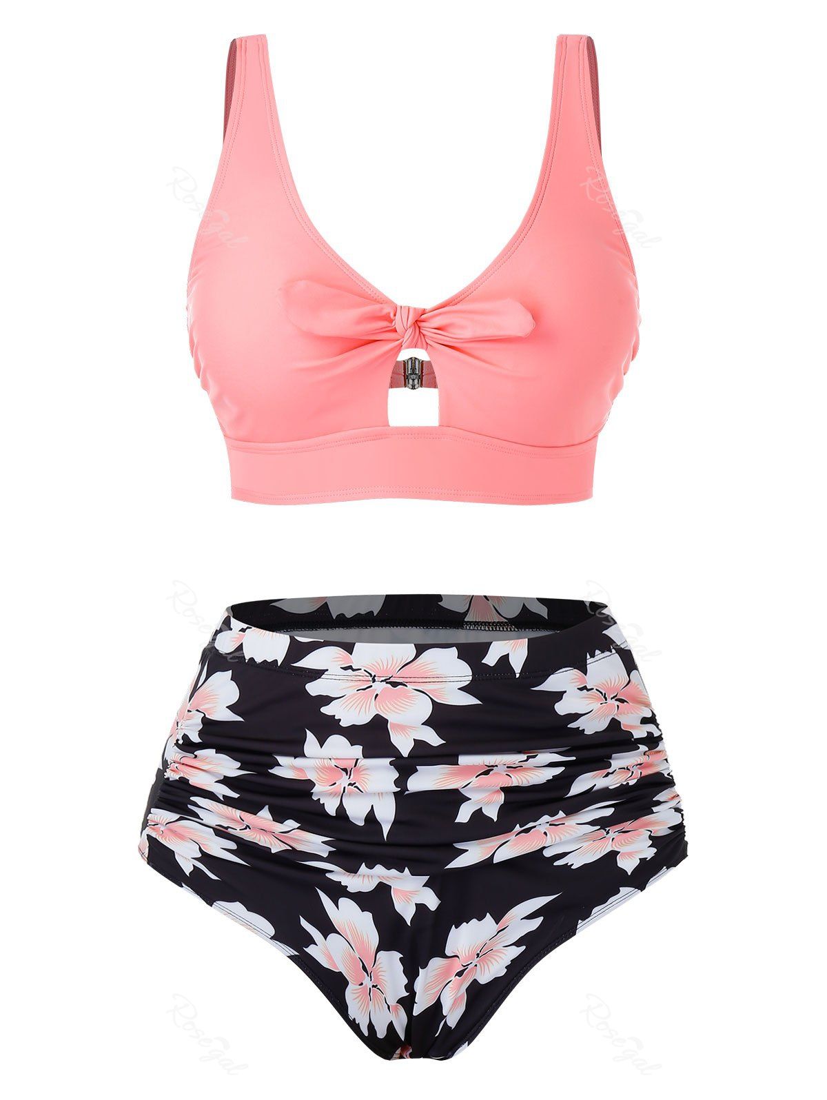 

Plus Size Floral Bowknot Printed Tankini Swimsuit, Pink