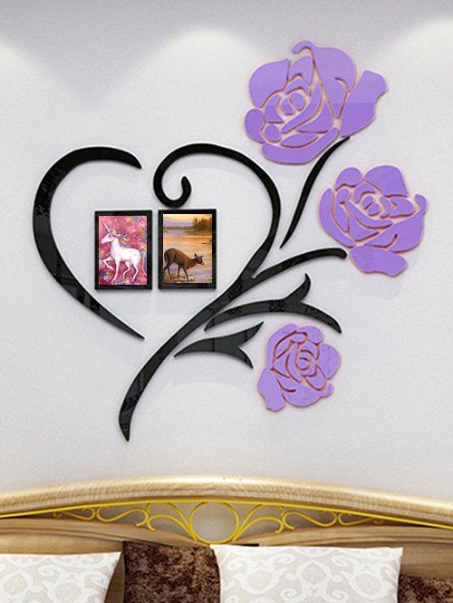 

Creative DIY Acrylic Rose Frame 3D Mirror Wall Stickers, Purple flower