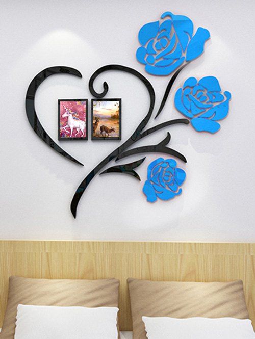 

Creative DIY Acrylic Rose Frame 3D Mirror Wall Stickers, Blue ivy