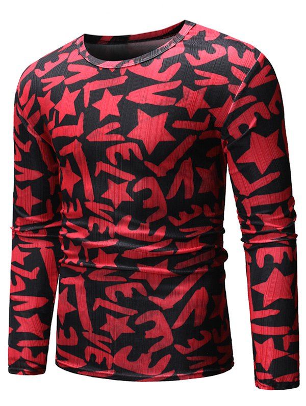 

Star Pattern Casual Long-sleeved T-shirt, Red