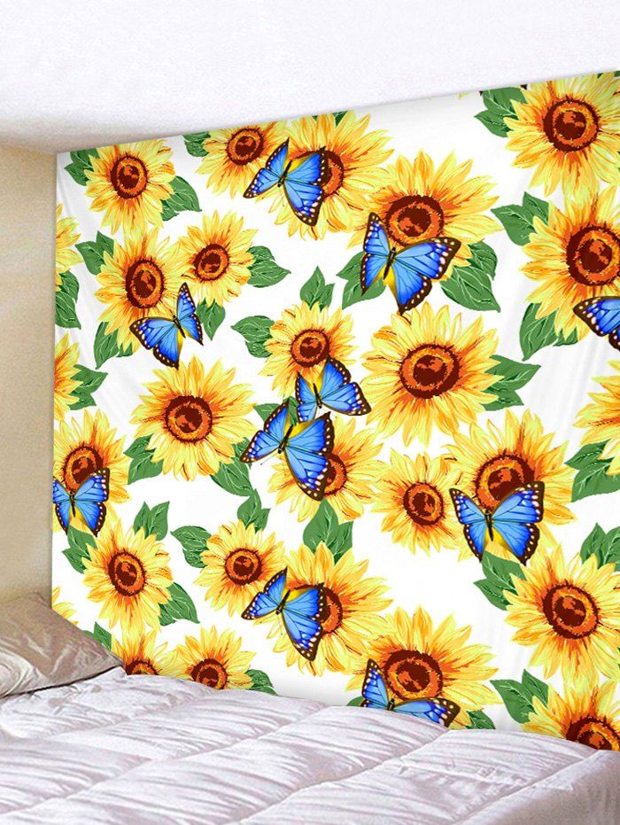 

Butterfly and Sunflowers Print Tapestry Wall Hanging Art Decoration, Multi
