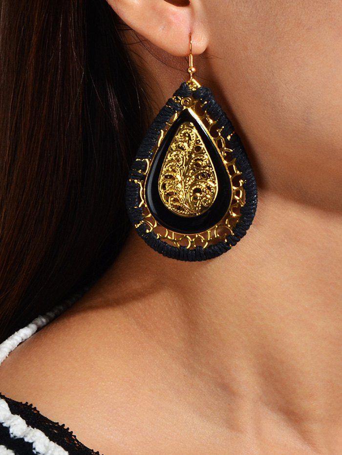

Alloy Colorblock Water Drop Hook Earrings, Black
