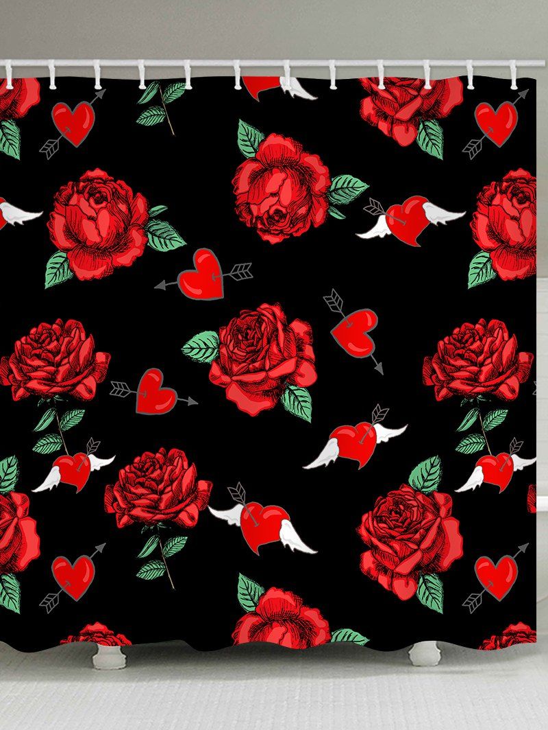

Valentine Hearts Flowers Print Waterproof Bathroom Shower Curtain, Multi