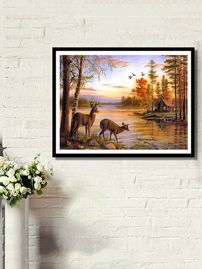 

Waterside Elks Print Unframed DIY Rhinestone Painting, Multi-a