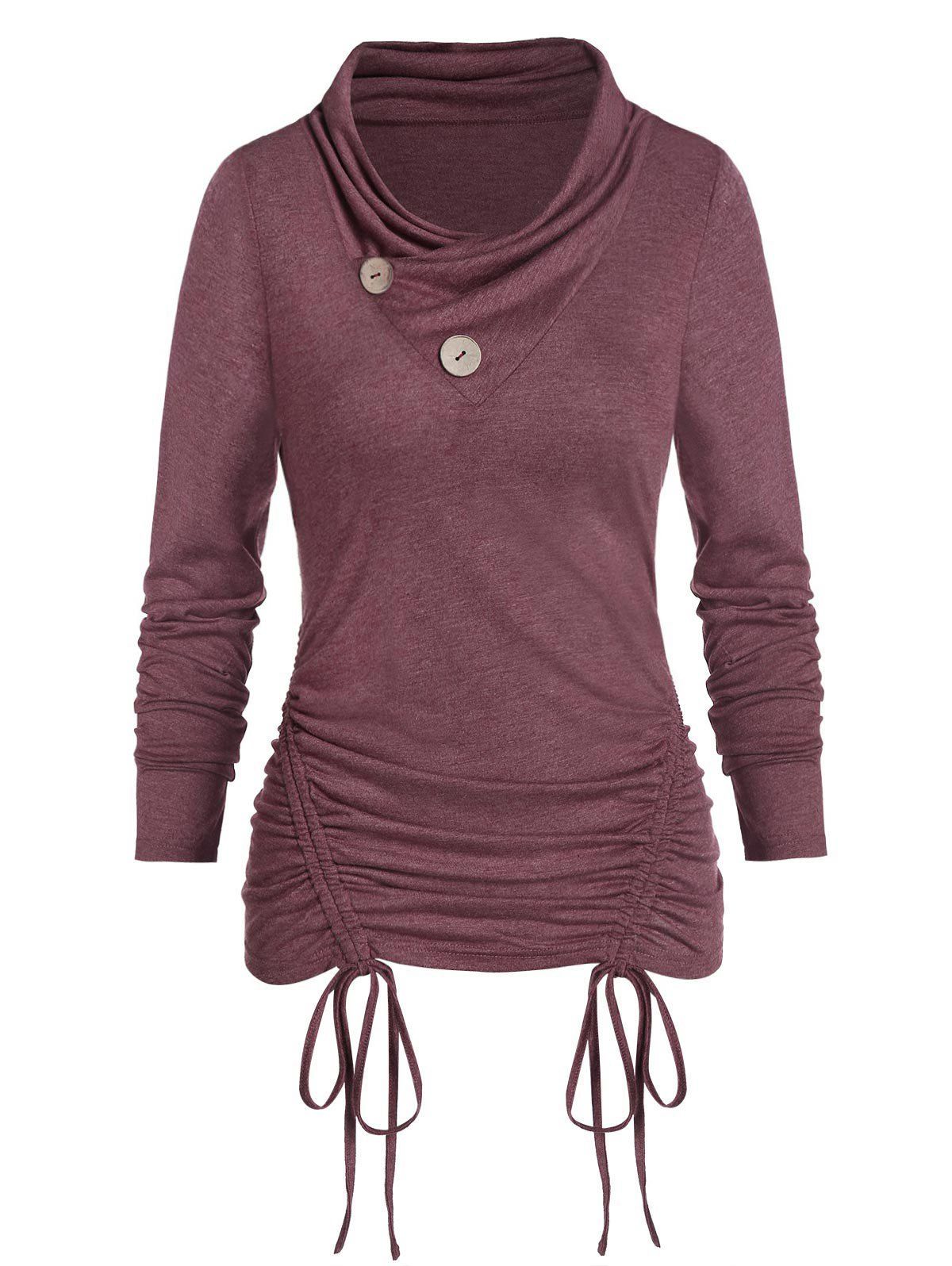 

Heathered Mock Button Cinched T-shirt, Firebrick