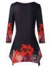 Plus Size Floral Printed Hanky Hem T-Shirt -  