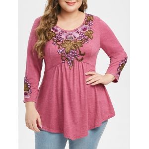 

Heathered Floral Embroidered Applique Plus Size Top, Dark carnation pink