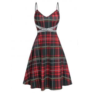 

Spaghetti Strap Sequin Plaid Dress, Red wine