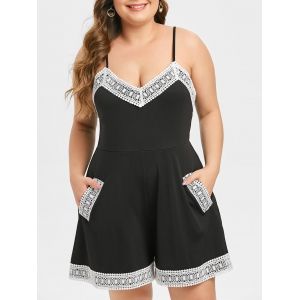 

Plus Size Lace Trim Cami Romper, Black