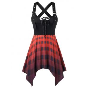 

Plus Size Plaid Asymmetrical Lace Up Criss Cross Tank Top, Multi
