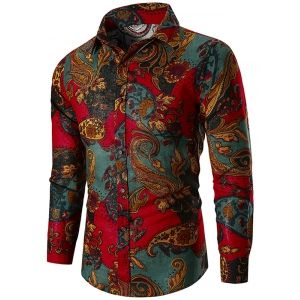 

Ethnic Paisley Print Long Sleeve Shirt, Red wine