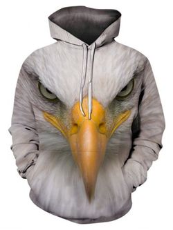 Eagle Pattern Casual Pouch Pocket Hoodie - WARM WHITE - S