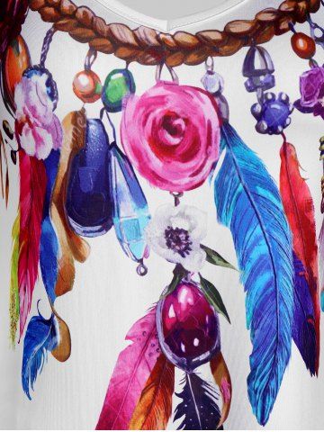 Feather Print Lace Trim Pointed Hem Tank Top