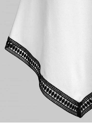 Feather Print Lace Trim Pointed Hem Tank Top