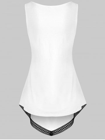 Feather Print Lace Trim Pointed Hem Tank Top