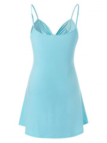 

Plus Size Drawstring Slip Tank Top, Coral blue