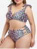 Maillot de Bain Bikini à Imprimé Serpent à Epaule Nouée de Grande Taille en Treillis - Rose  5X