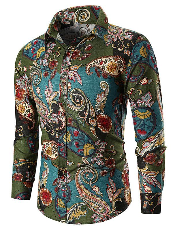 ethnic paisley print button up shirt