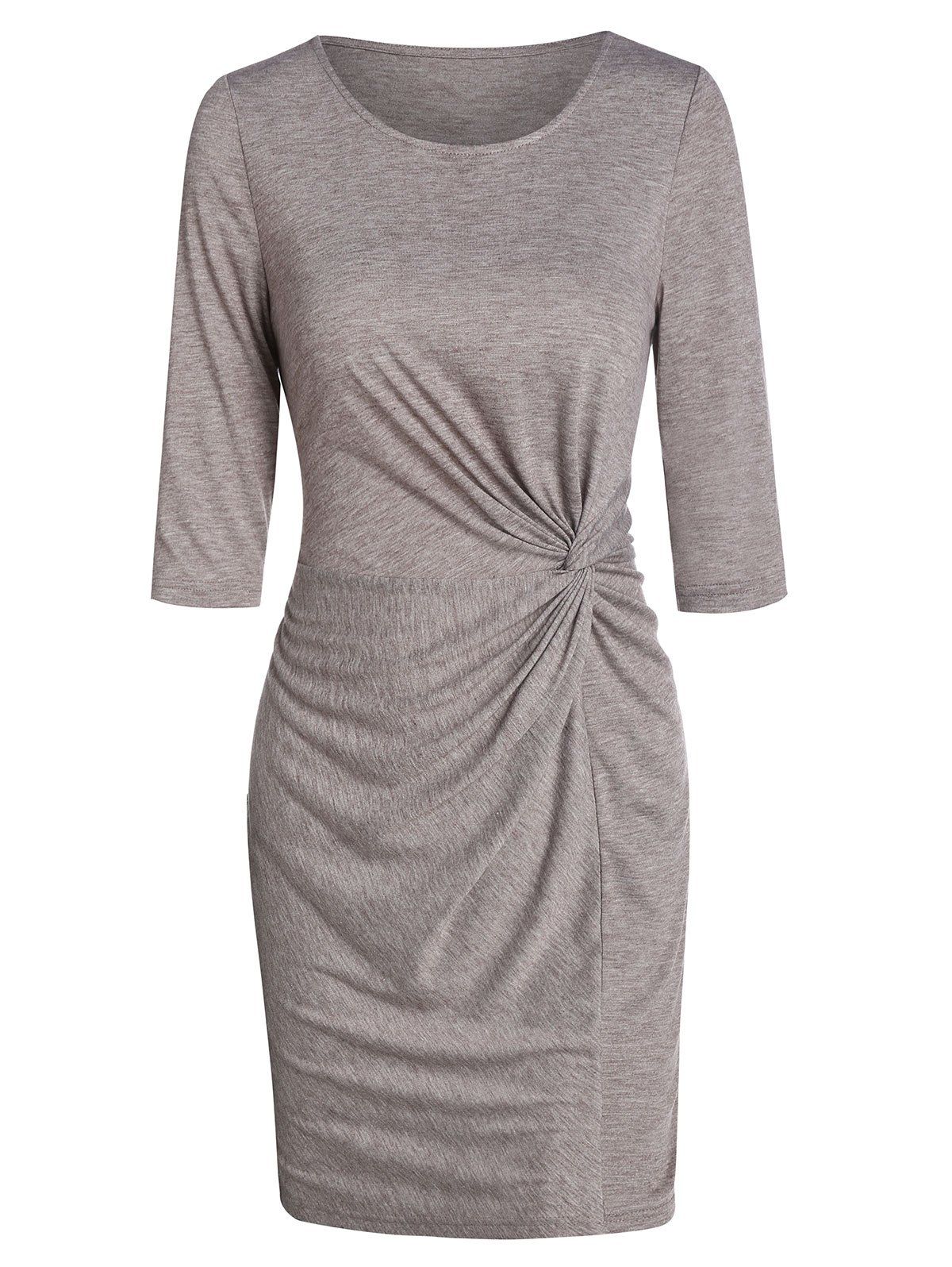 

Heathered Twist Front Mini Sheath Dress, Tan