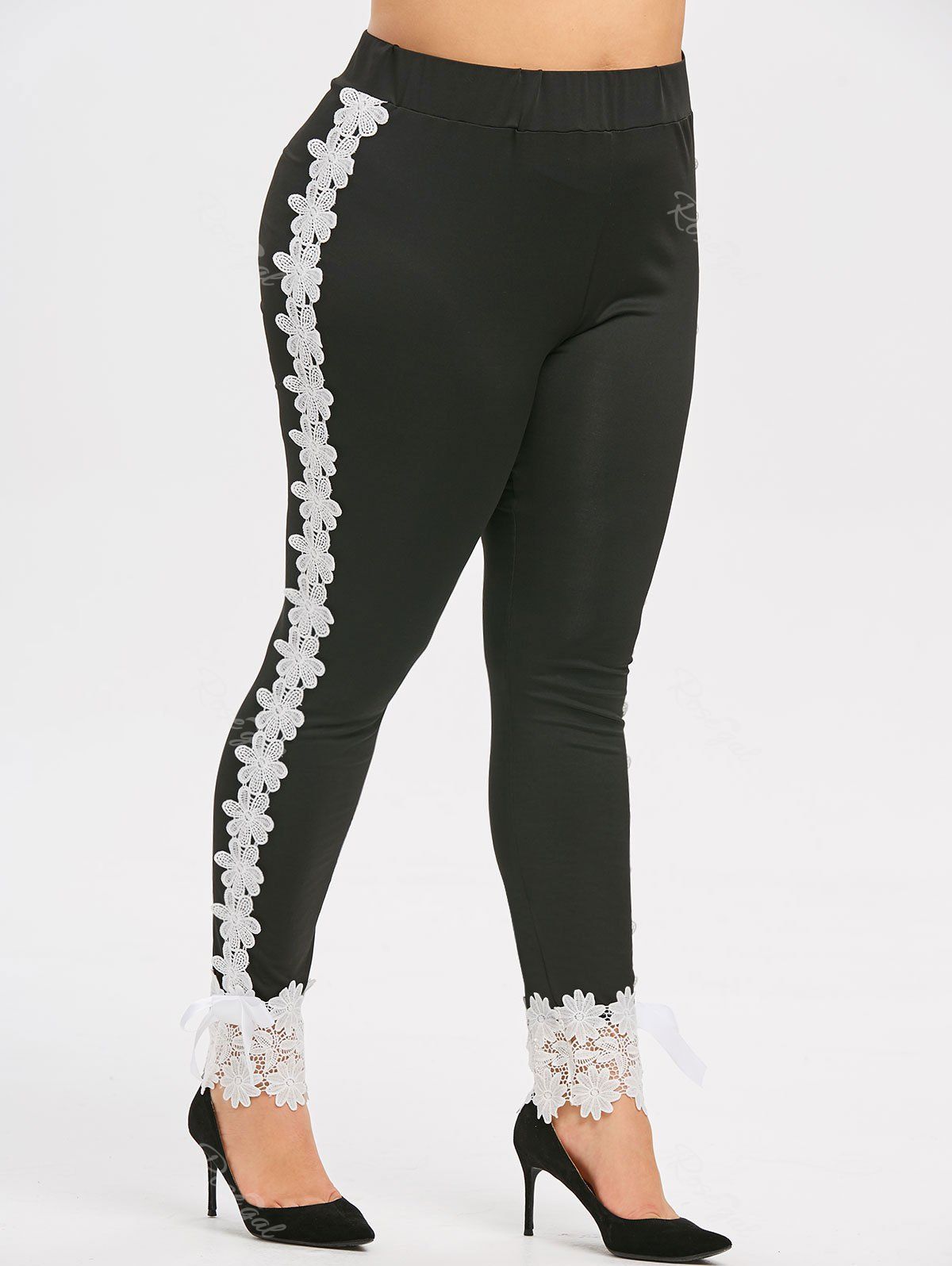 Floral Lace Bowknot Elastic Waist Plus Size Pants [29% OFF] | Rosegal