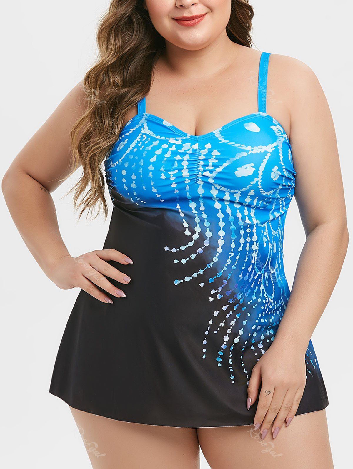 Rosegal Plus Size Ethnic Printed Tankini Set - O-Ring Padded Three Piece Swimsuit In Green, 3X