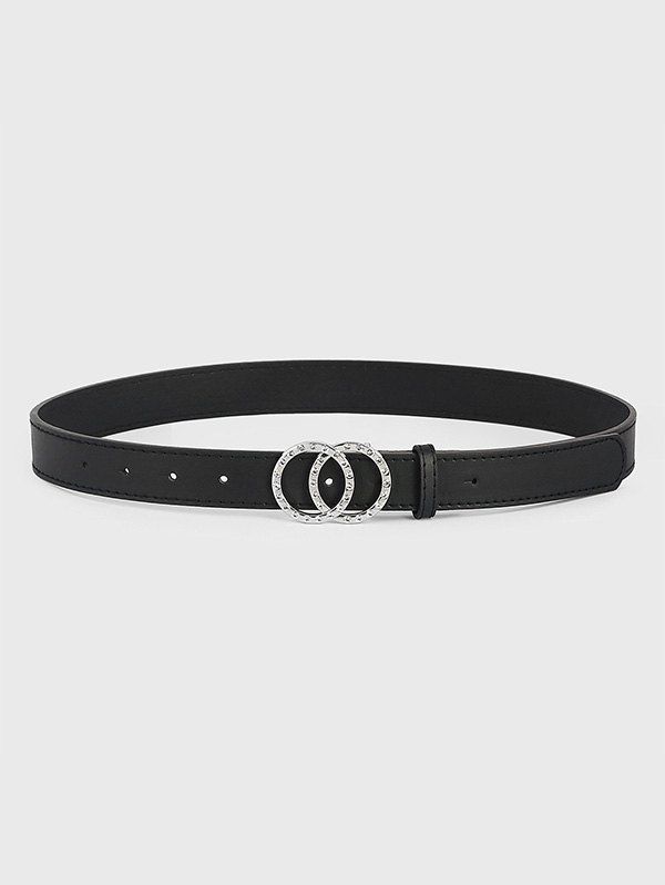 

Double Circle Rhinestone Buckle PU Belt, Black