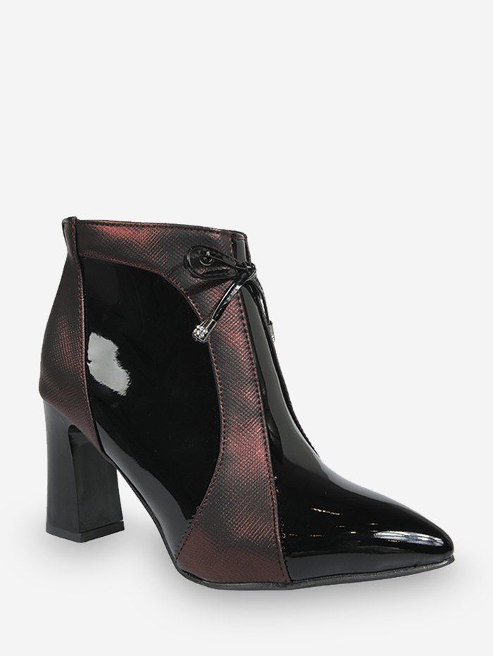 

Bowknot Pointed Toe Patch Leather Ankle Boots, Chestnut red