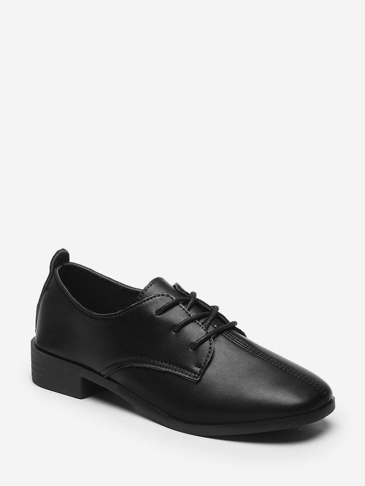 

Square Toe Leather Lace Up Shoes, Black