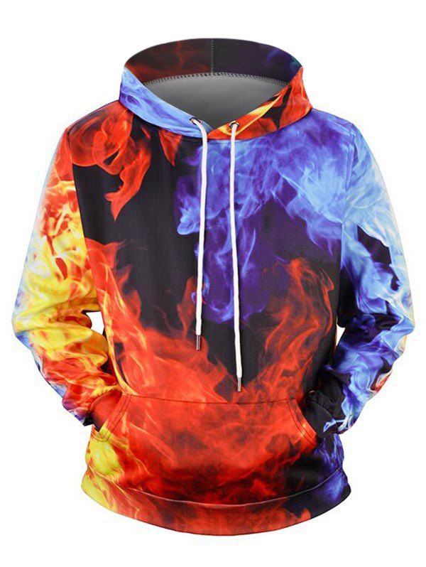 

Fire Graphic Front Pocket Drawstring Hoodie, Multi