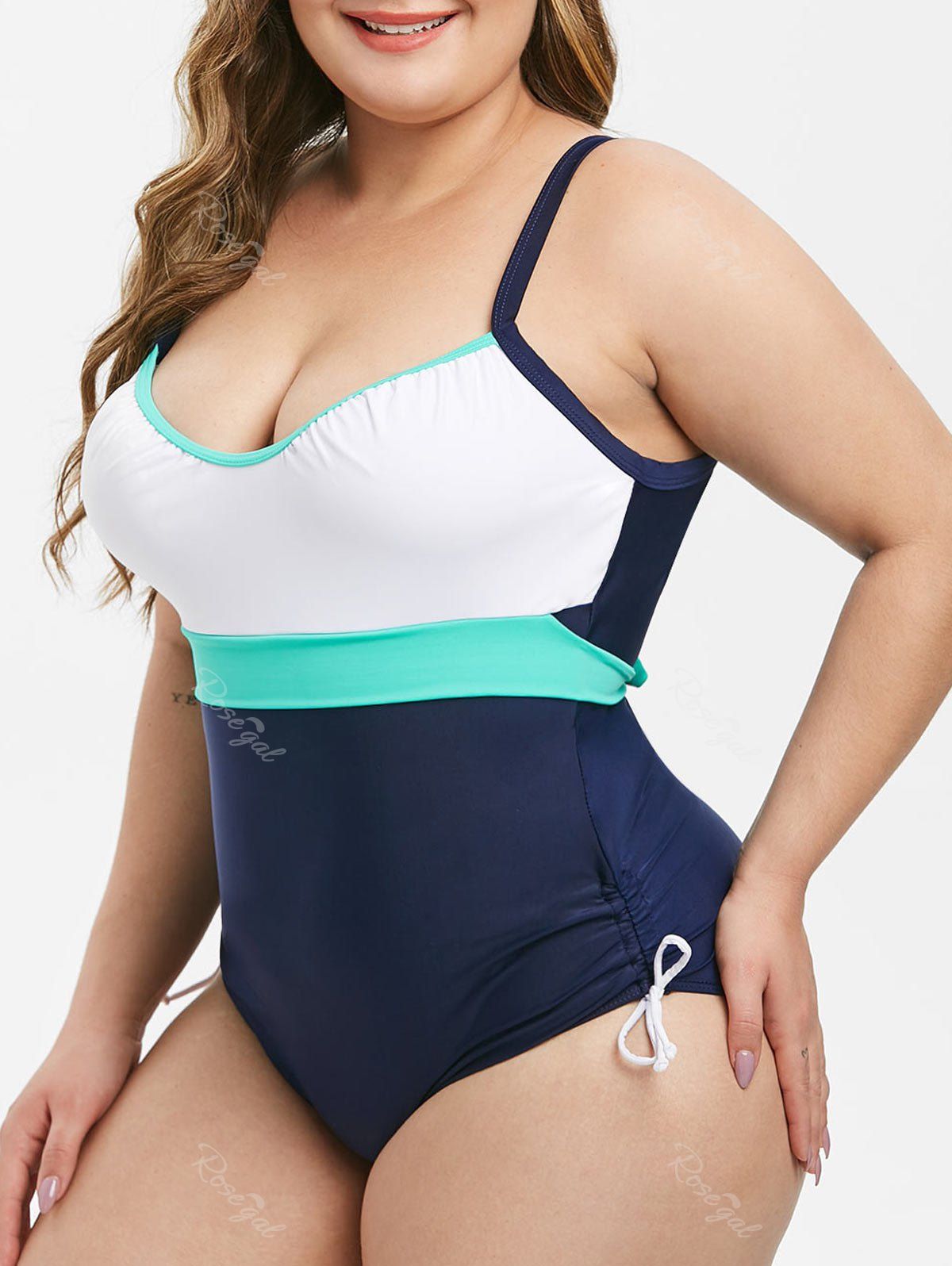 

Plus Size Cinched Colorblock One-piece Swimwear, Multi-b