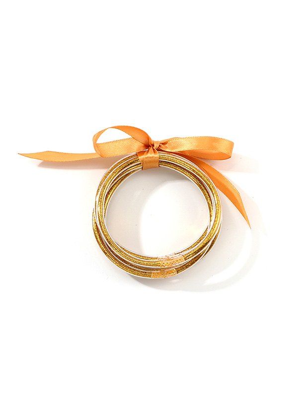 

Plastic Ribbon Layered Cuff Bracelets Set, Bee yellow