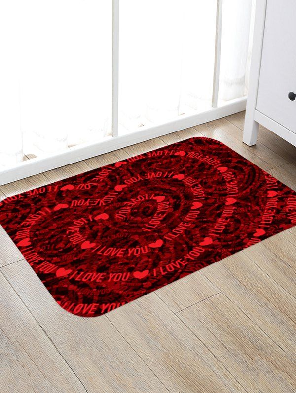 

Valentine Love Heart Pattern Water Absorption Area Rug, Red wine