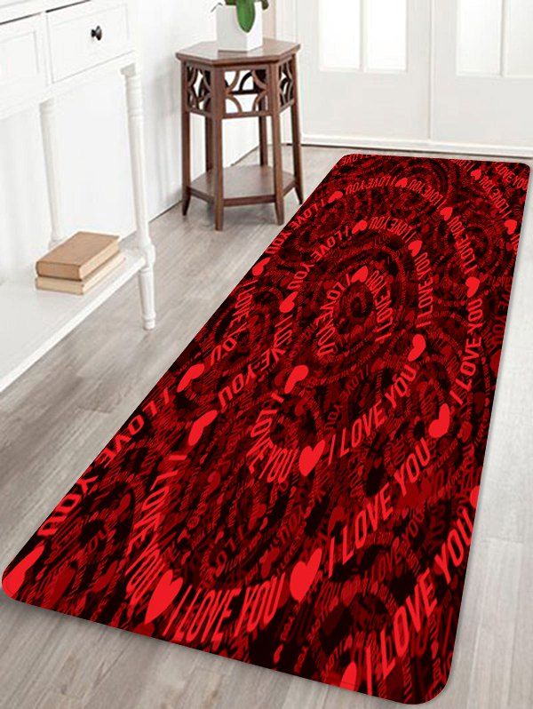 

Valentine Love Heart Pattern Water Absorption Area Rug, Red wine