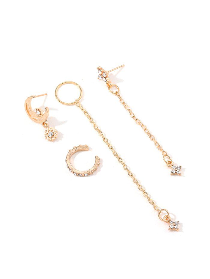 

4Pcs Moon Star Rhinestone Dangle Earrings Set, Gold