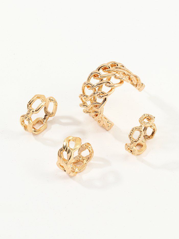 

4Pcs Punk C Shape Hollow Out Earrings Set, Gold