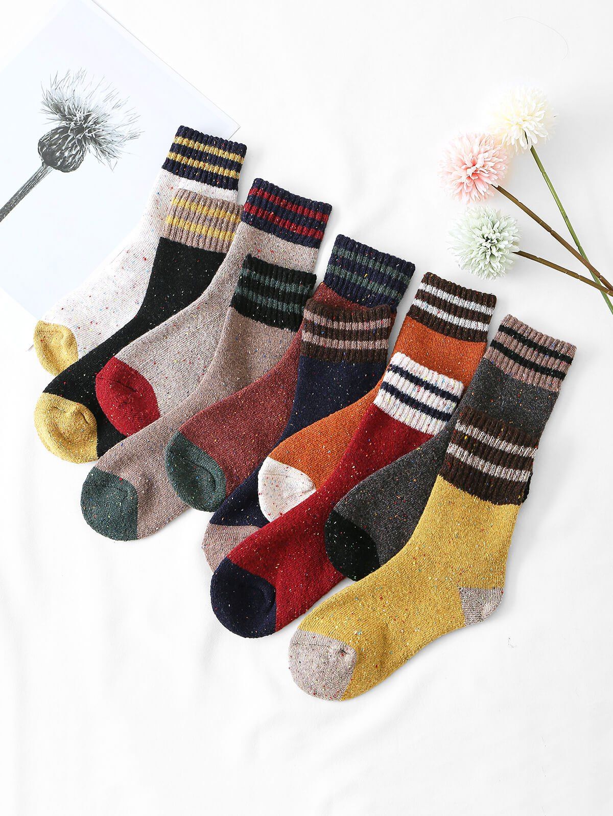 

10 Pairs Confetti Striped Pattern Socks Set, Multi-a