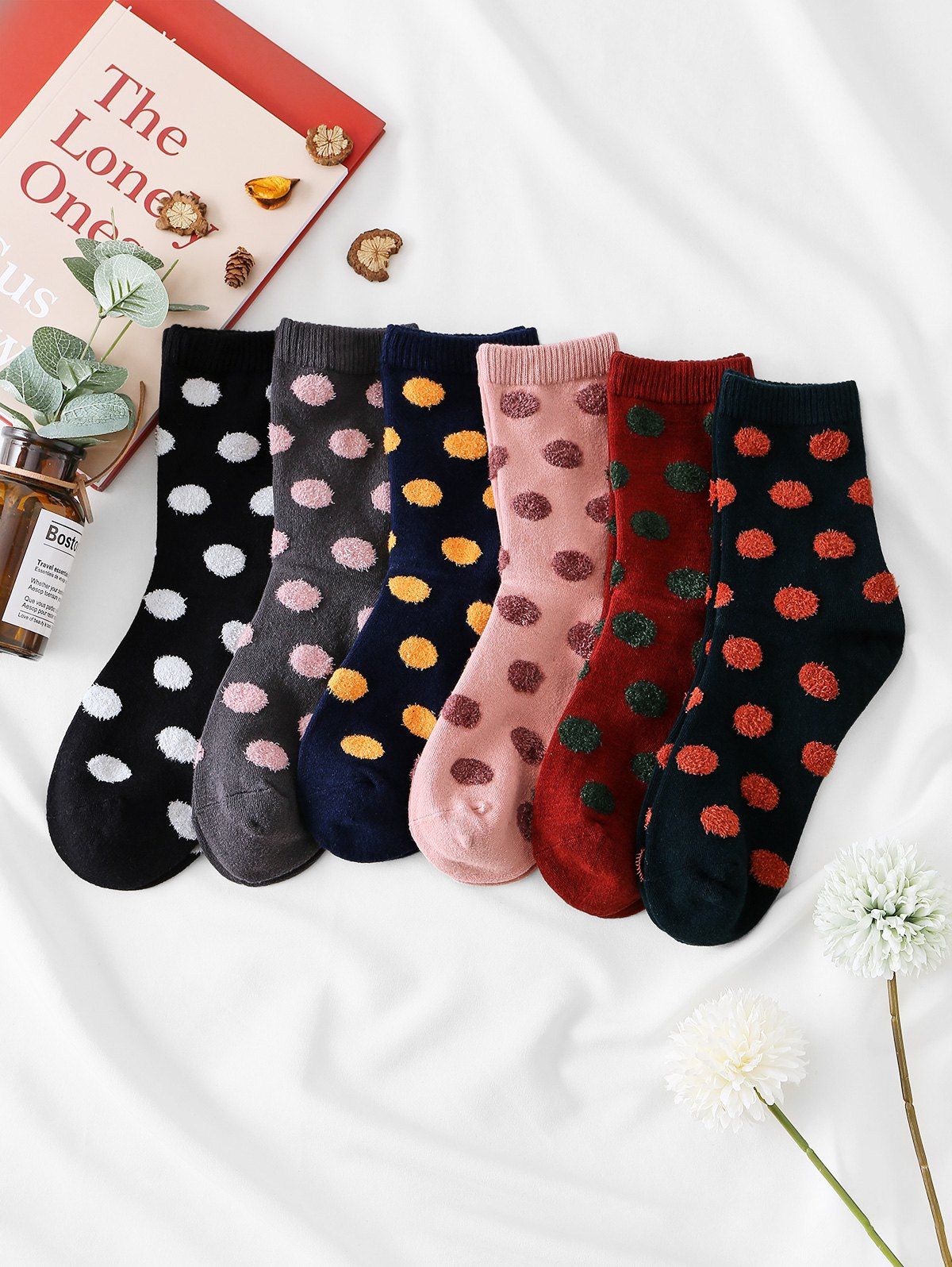 

6 Pairs Polka Dots Pattern Socks Set, Multi-a
