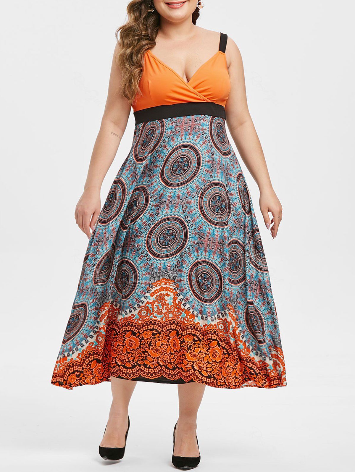 orange and blue plus size dress