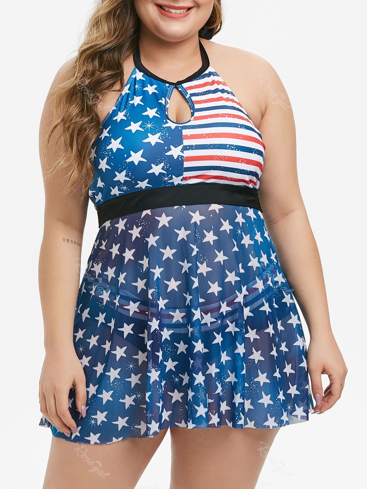 Plus Size Keyhole American Flag Print Tankini Swimsuit [52% OFF] | Rosegal