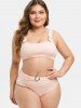 Plus Size Ring Belted Textured Ribbed Bikini Swimsuit -  