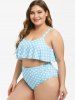 Flounces Polka Dot High Waisted Ruched Plus Size 1950s Tummy Control Tankini Swimsuit -  