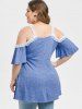 Plus Size Lace Up Cold Shoulder Lace Panel Tunic Tee -  