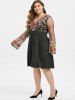 Plus Size Fit And Flare Embroidery Gauze Sleeve Dress -  