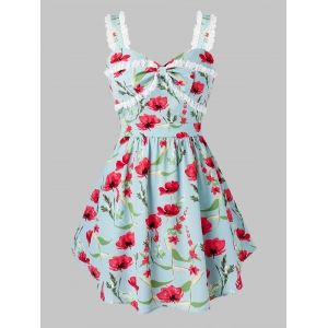 

Plus Size Floral Print Bowkont Tank Top, Pale blue lily
