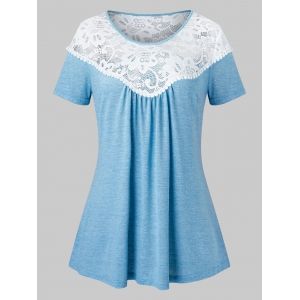 

Plus Size Lace Insert Colorblock T-shirt, Light blue