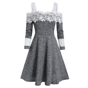 

Cold Shoulder Lace Panel Heather A Line Dress, Gray